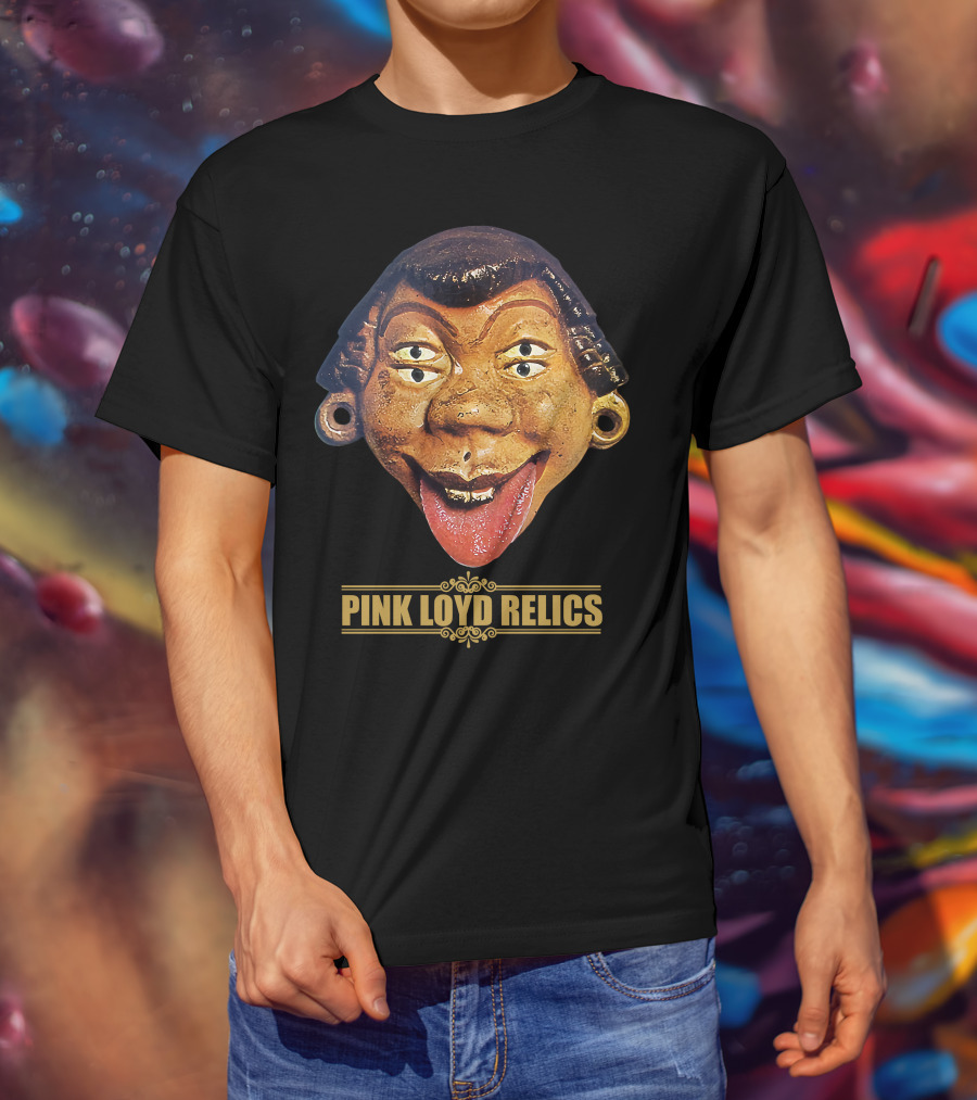 Pink Loyd Relics Four-Eyed Statue Face With Earrings And Tongue Out T-Shirt