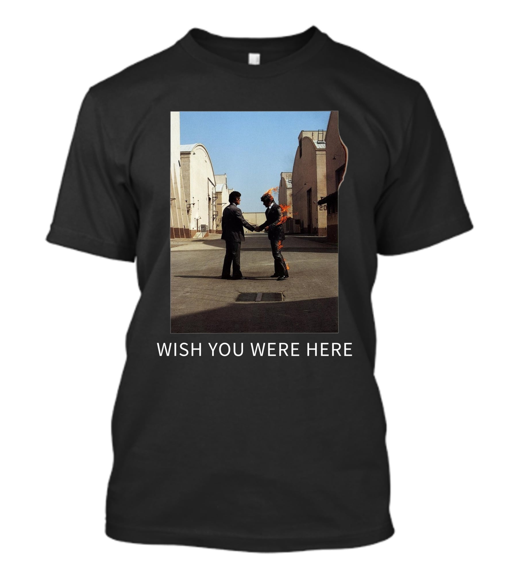 Wish You Were Here Album Cover Iconic Handshake Flame Scene T-Shirt
