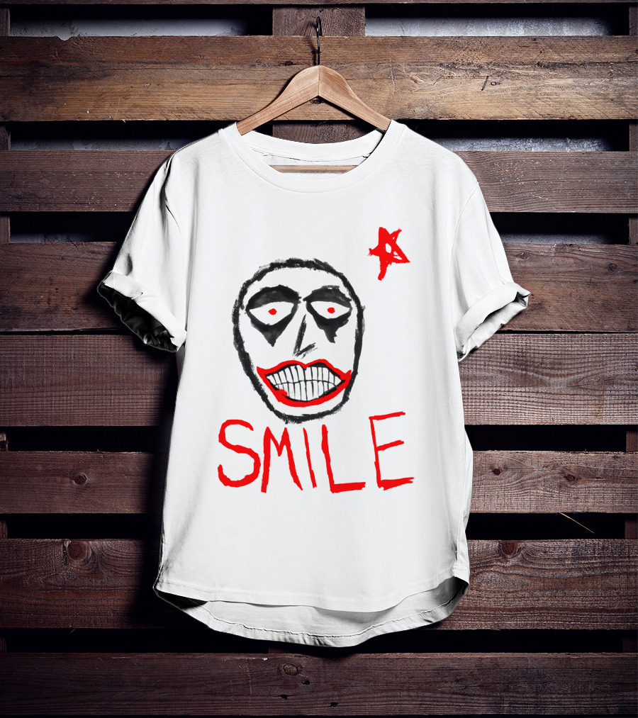 Smile Face Drawing With Red Star T-Shirt
