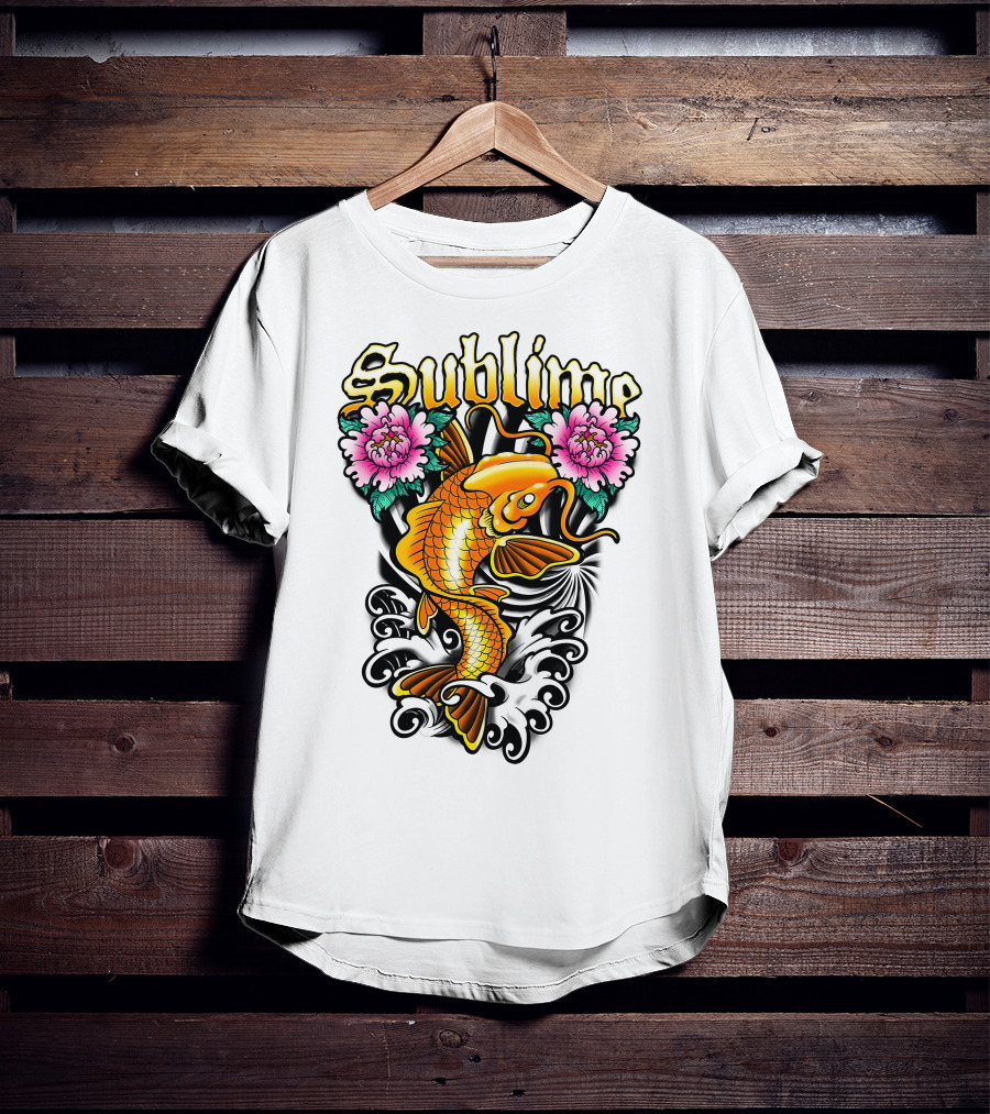 Sublime Koi Fish With Floral Waves T-Shirt