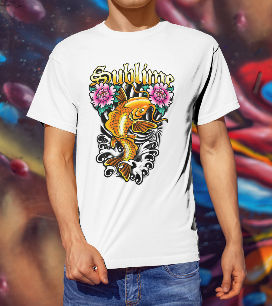 Sublime Koi Fish With Floral Waves T-Shirt