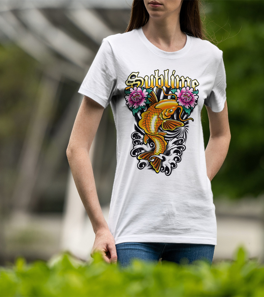 Sublime Koi Fish With Floral Waves T-Shirt