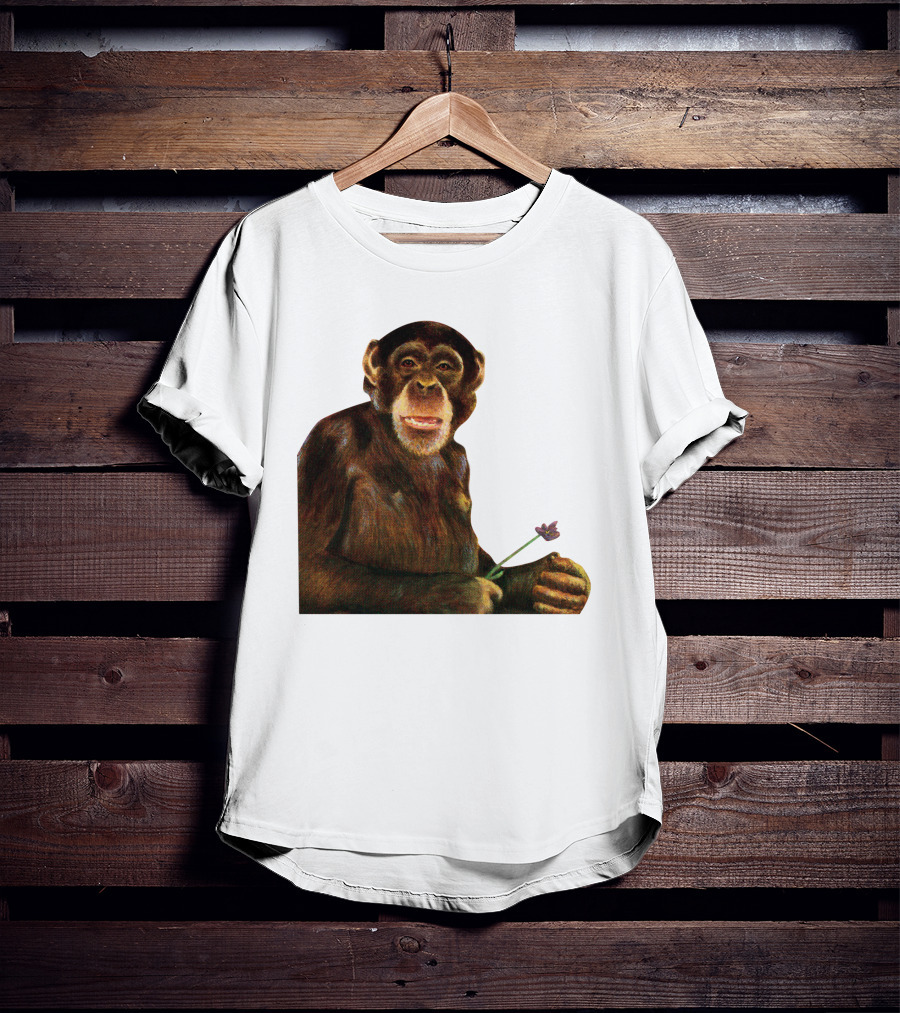 Chimpanzee Holding Purple Flower T-Shirt