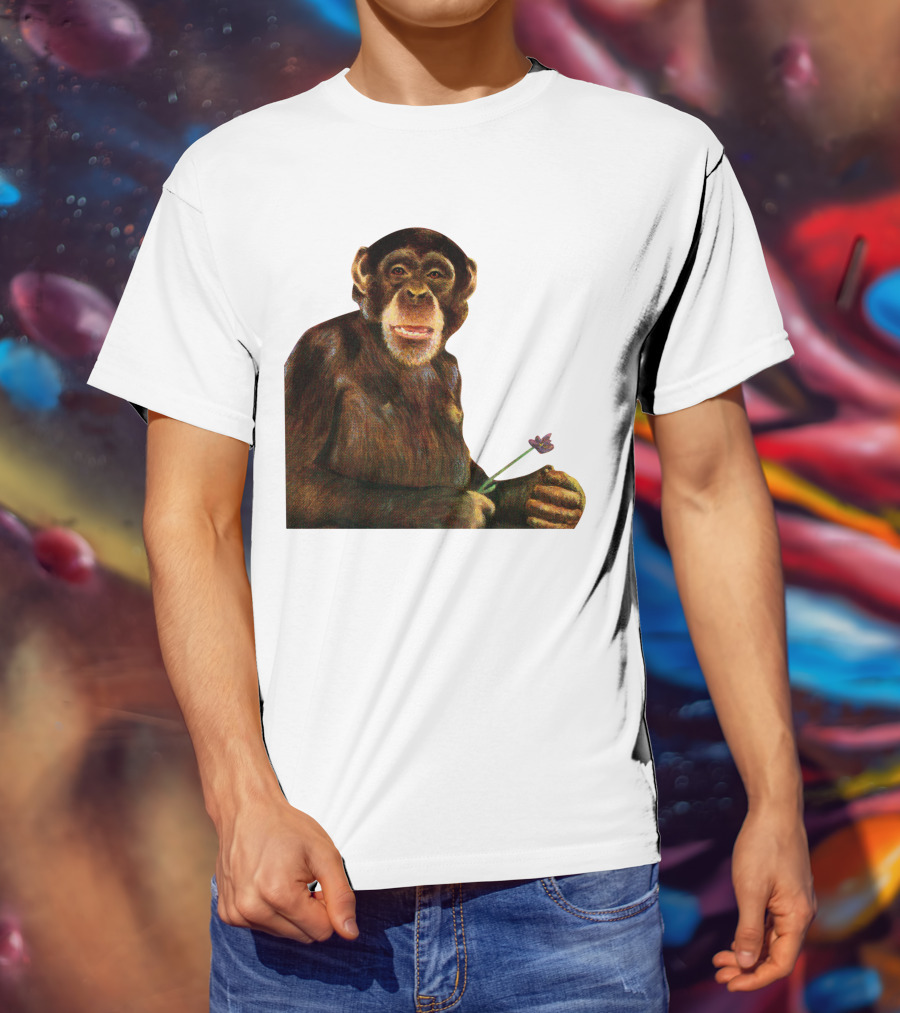 Chimpanzee Holding Purple Flower T-Shirt