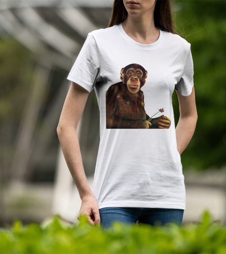 Chimpanzee Holding Purple Flower T-Shirt