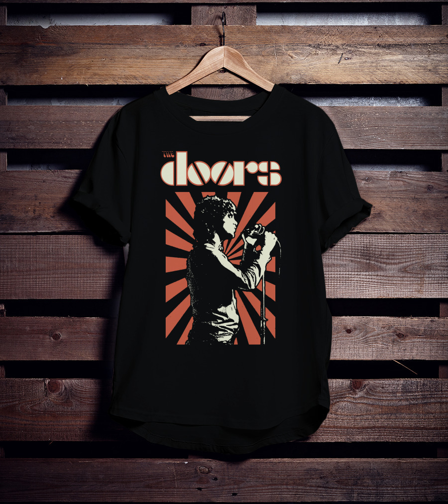 The Doors Psychedelic Band Graphic With Orange And Black Vintage Style T-Shirt
