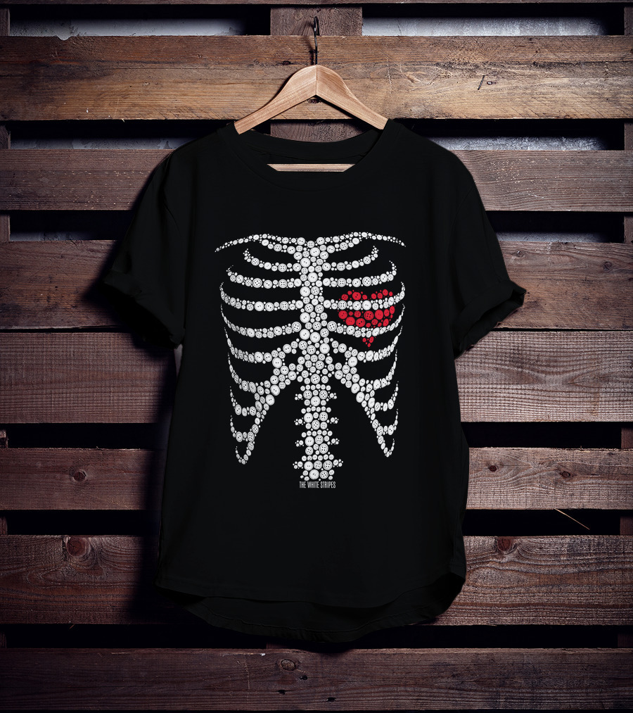The White Stripes Button Skeleton Ribcage With Red Heart T-Shirt