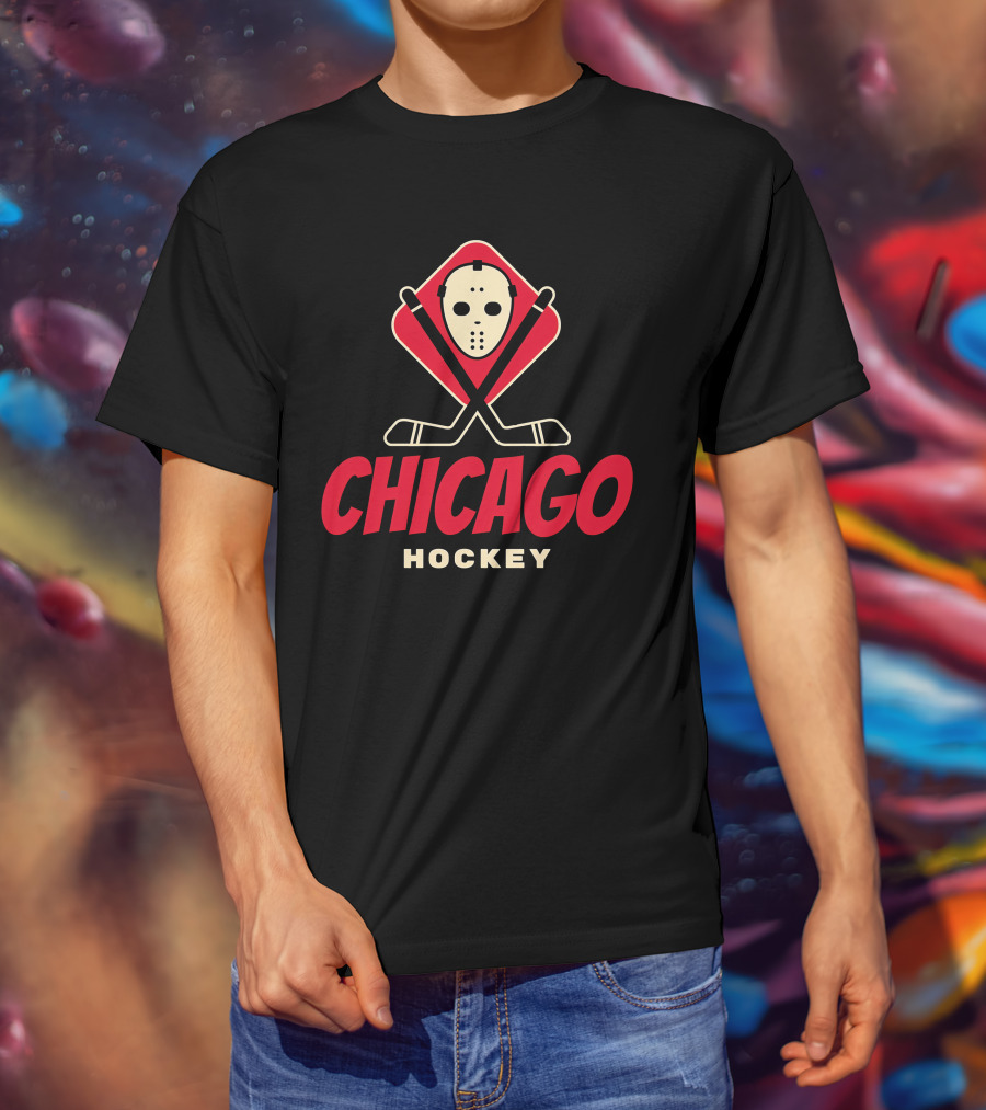 Chicago Hockey Mask And Crossed Sticks T-Shirt