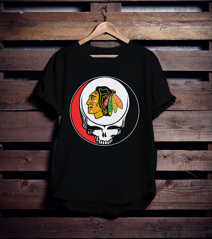 Chicago Blackhawks Grateful Dead Skull Logo Fusion T-Shirt