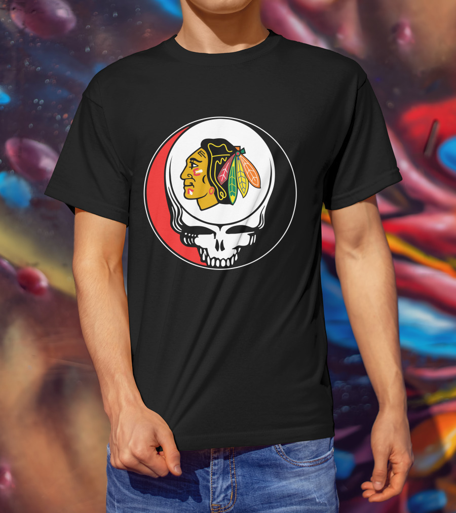 Chicago Blackhawks Grateful Dead Skull Logo Fusion T-Shirt