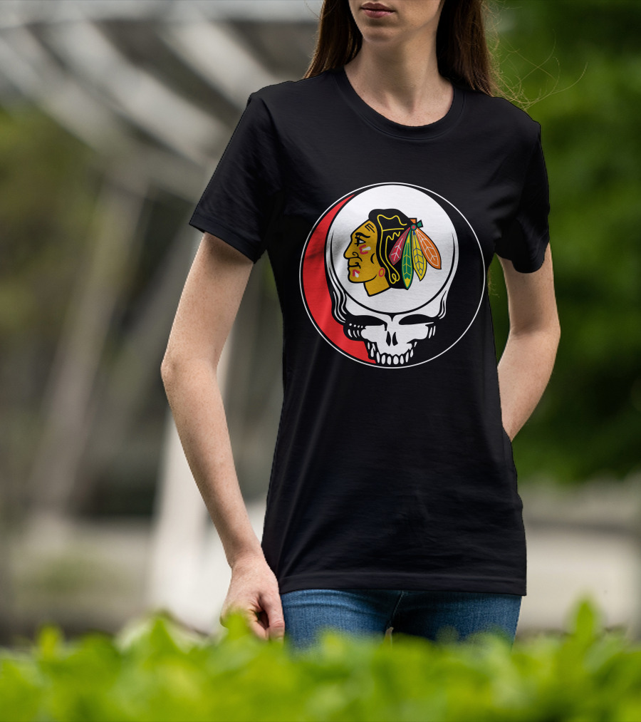 Chicago Blackhawks Grateful Dead Skull Logo Fusion T-Shirt