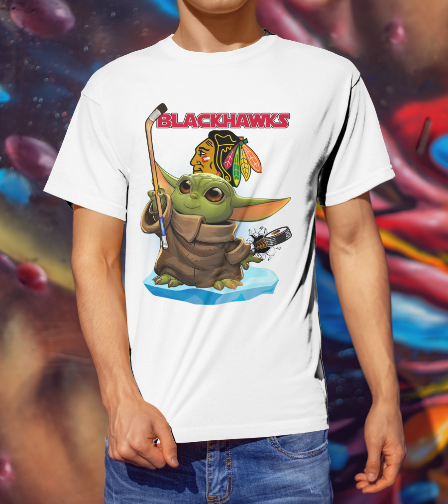 Baby Yoda Blackhawks Hockey T-Shirt