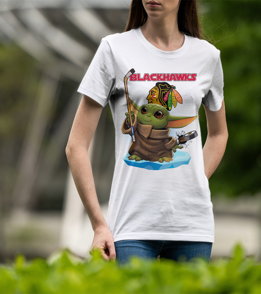Baby Yoda Blackhawks Hockey T-Shirt