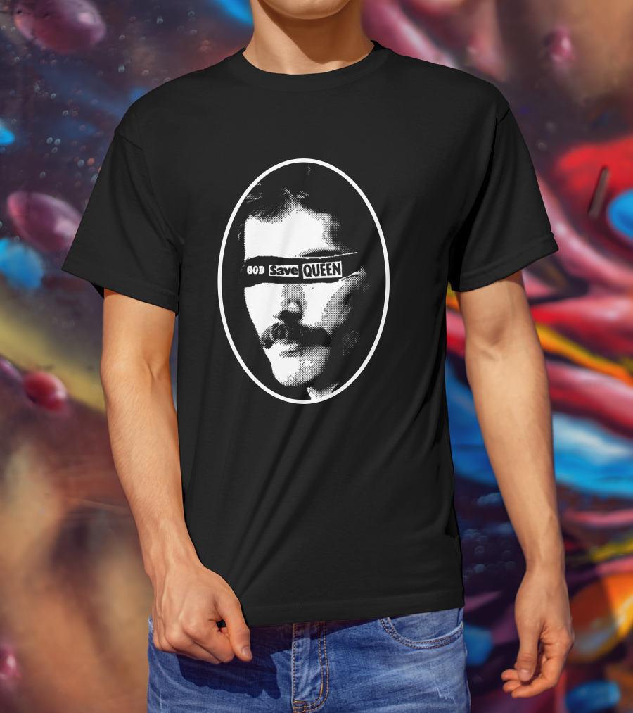 God Save Queen Portrait Oval Black And White T-Shirt