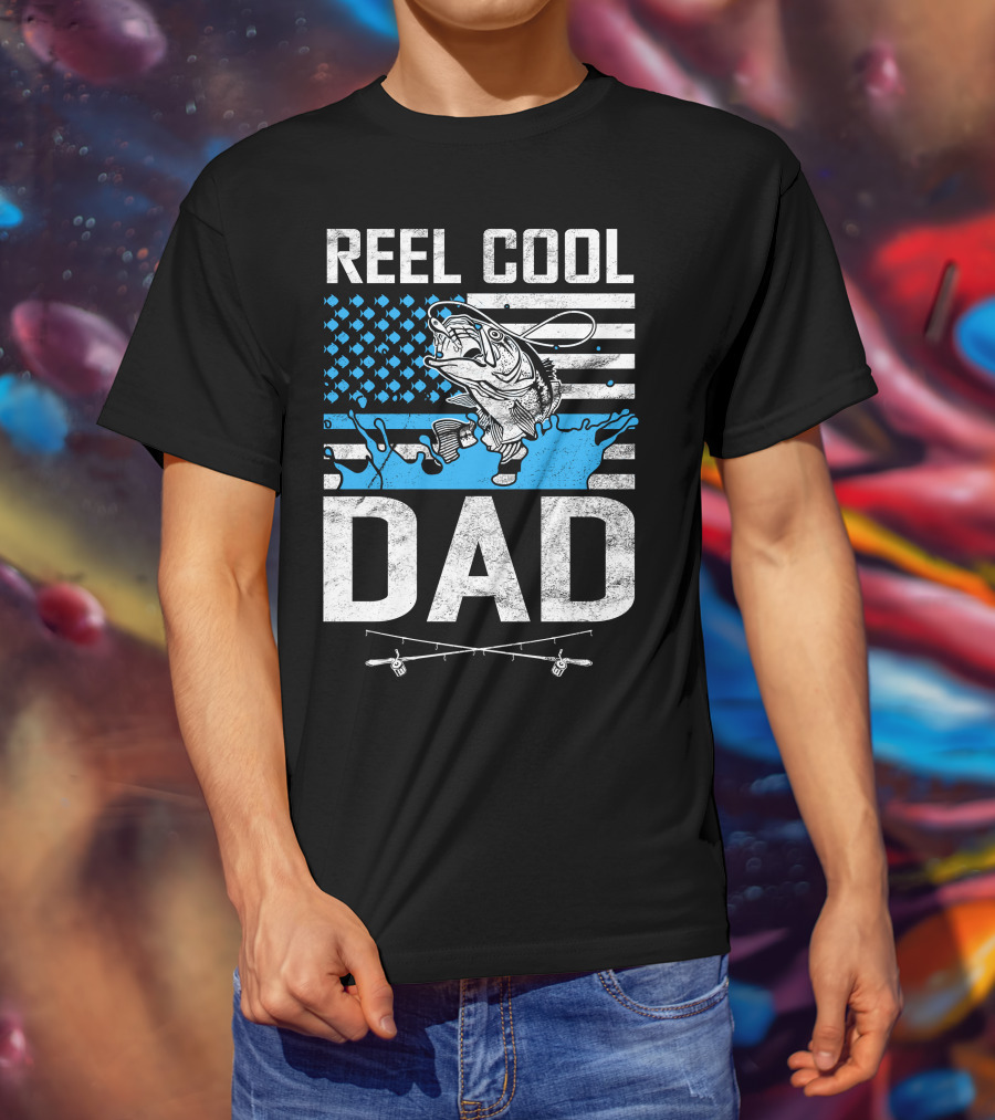 Reel Cool Dad American Flag Fish T-Shirt