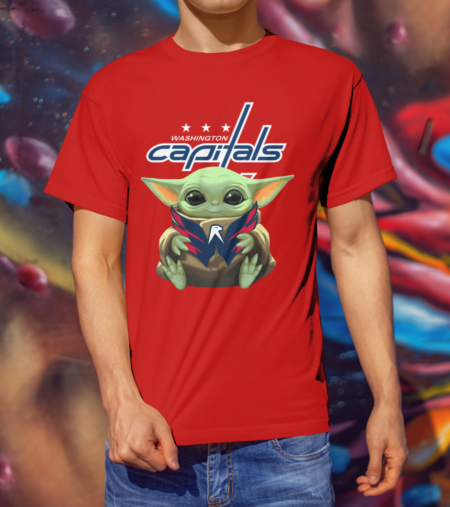 Washington Capitals Baby Yoda NHL Hockey Mandalorian Crossover T-Shirt