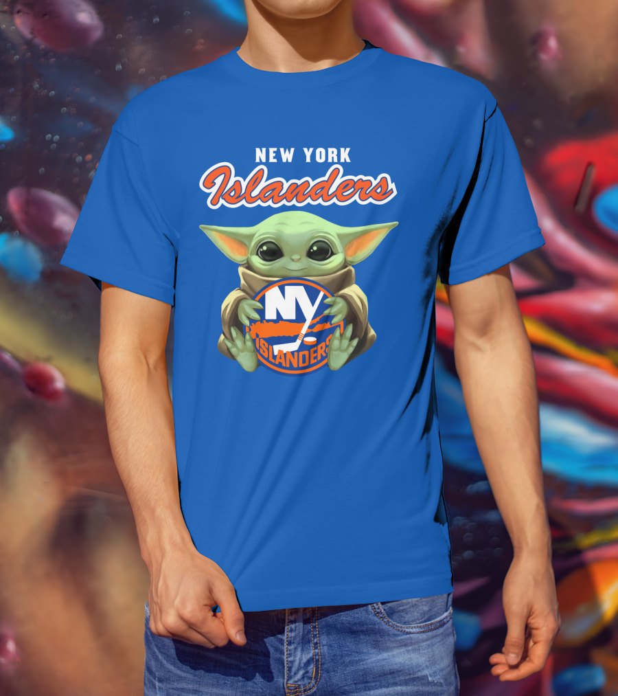 New York Islanders Baby Yoda Holding NY Islanders T-Shirt