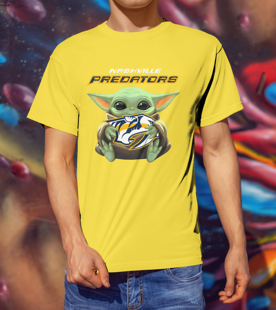 Nashville Predators Baby Yoda Hugging T-Shirt