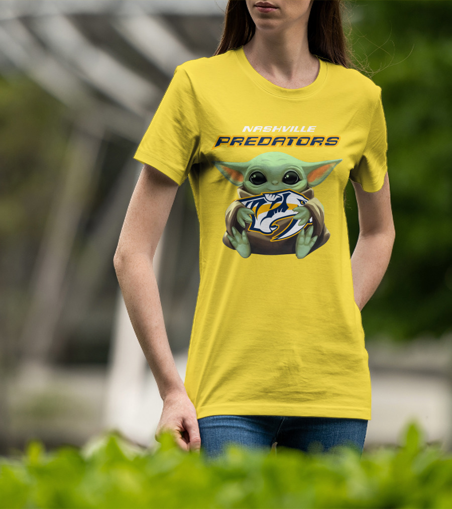 Nashville Predators Baby Yoda Hugging T-Shirt