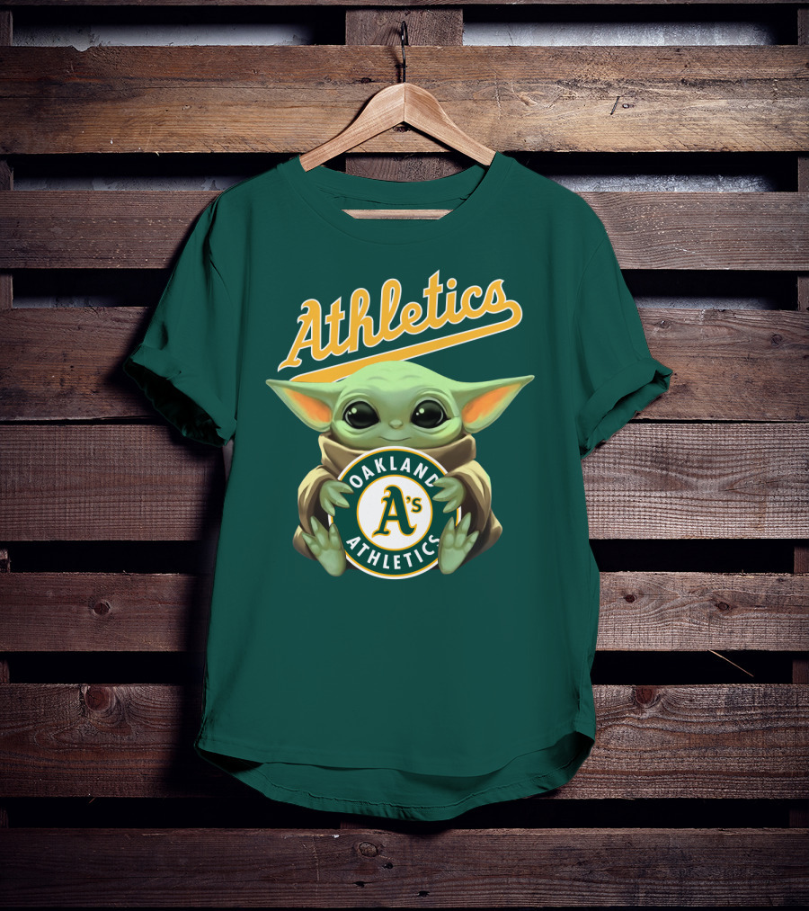 Oakland Athletics Baby Yoda Holding T-Shirt