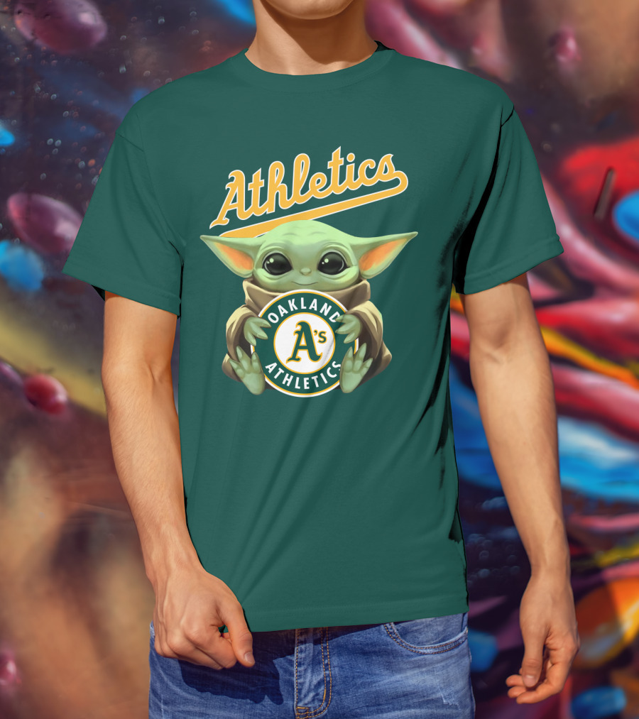Oakland Athletics Baby Yoda Holding T-Shirt