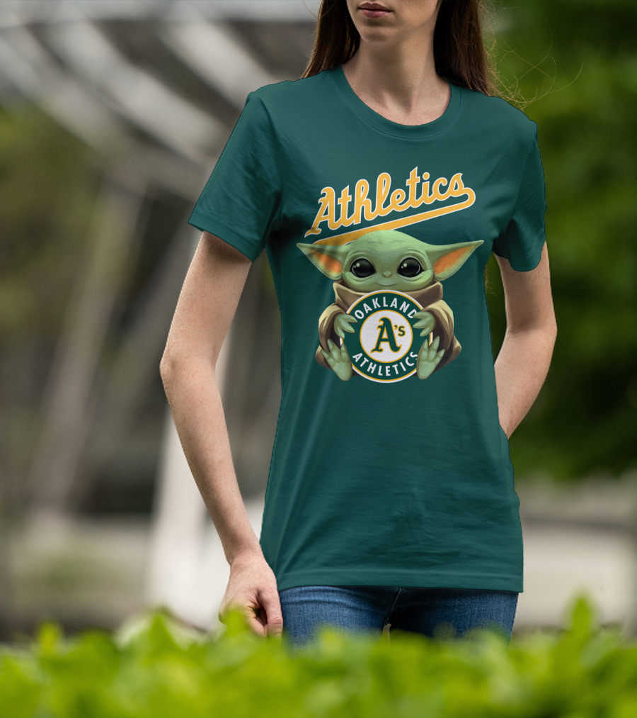 Oakland Athletics Baby Yoda Holding T-Shirt