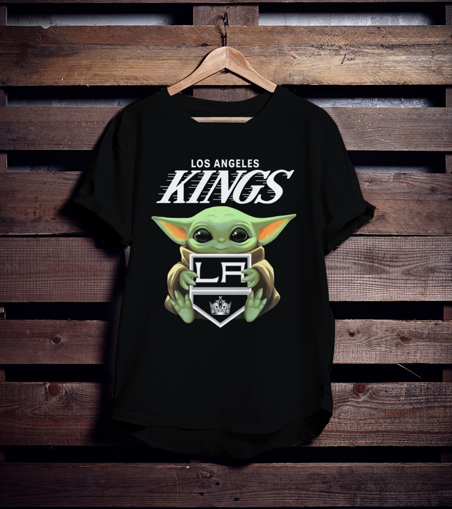 Los Angeles Kings Baby Yoda Holding LA Shield T-Shirt