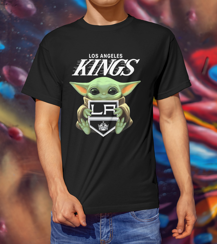 Los Angeles Kings Baby Yoda Holding LA Shield T-Shirt