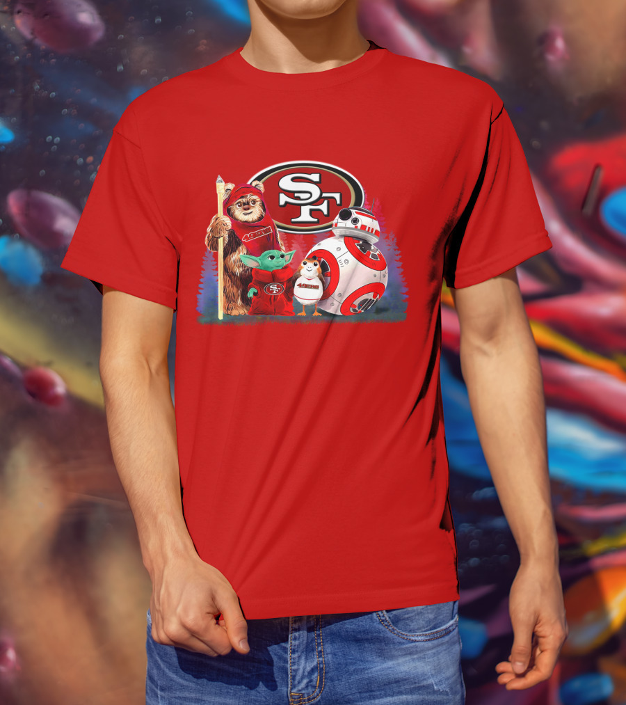 Star Wars SF 49ers Ewok Yoda BB-8 Porg Team Fan Gear T-Shirt