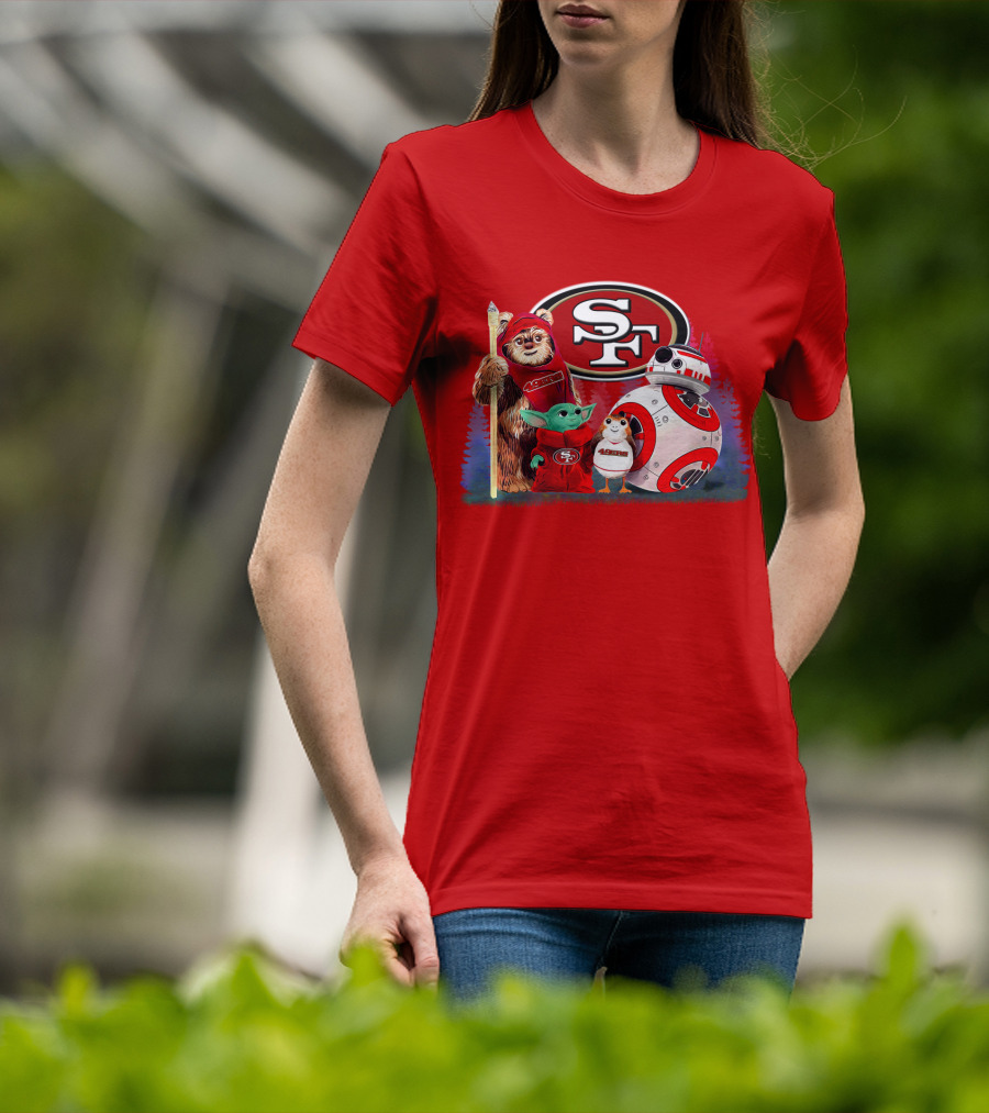 Star Wars SF 49ers Ewok Yoda BB-8 Porg Team Fan Gear T-Shirt