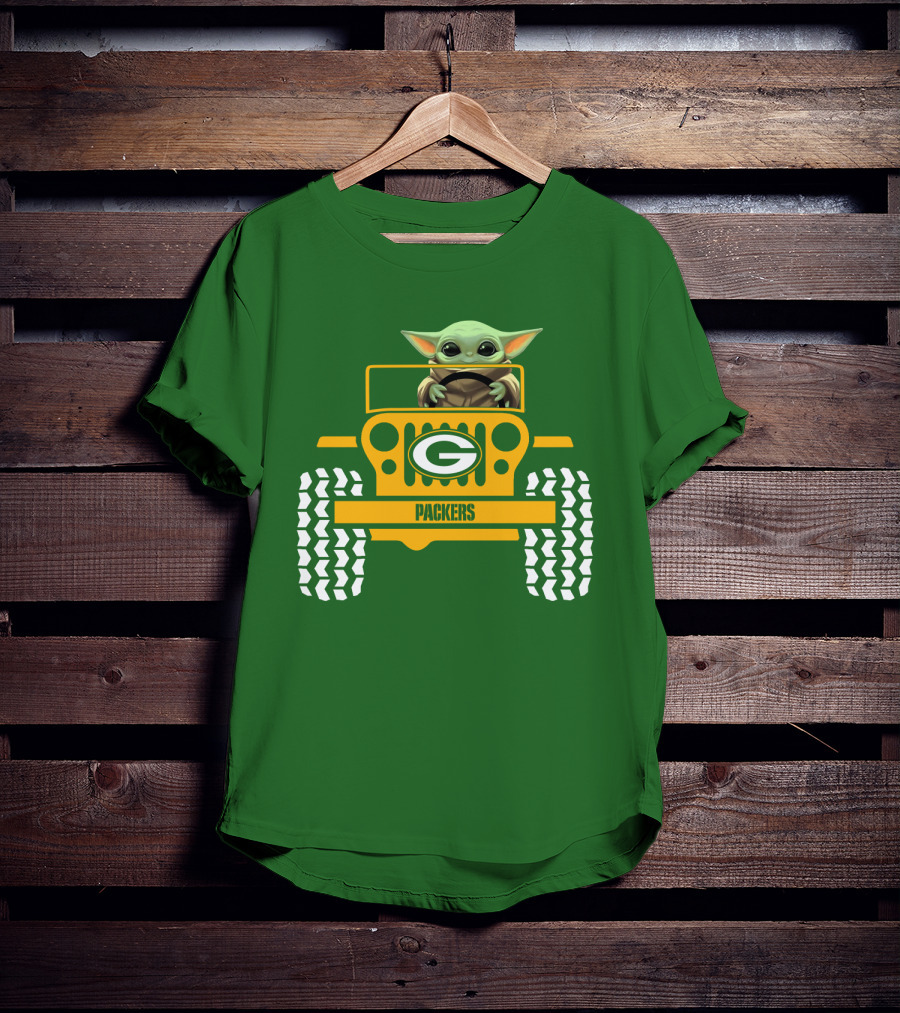 Baby Yoda Driving Green Bay Packers Jeep T-Shirt
