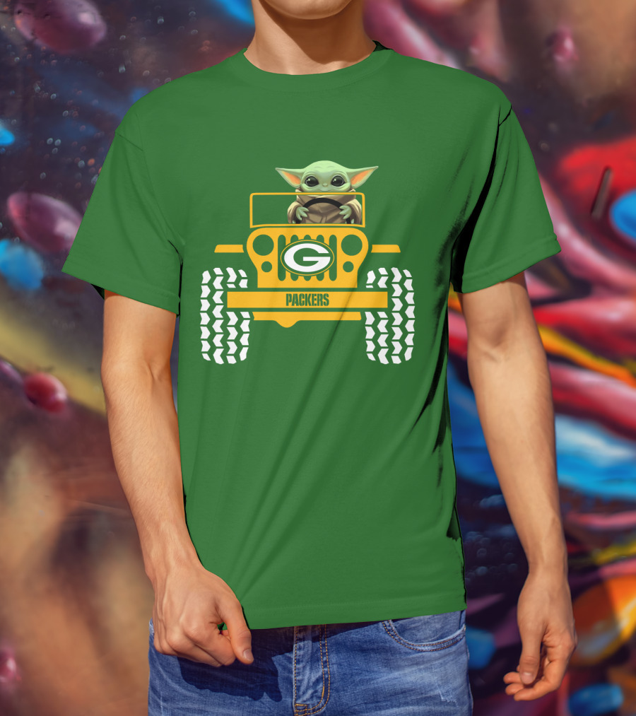 Baby Yoda Driving Green Bay Packers Jeep T-Shirt