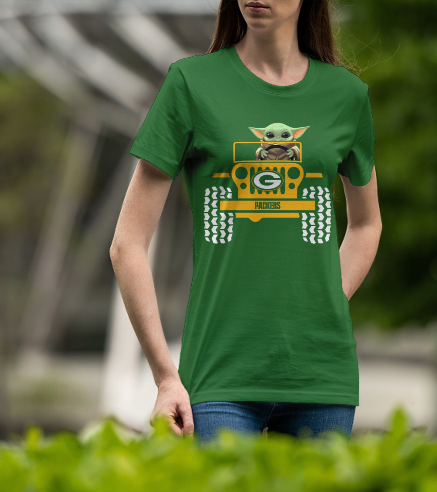 Baby Yoda Driving Green Bay Packers Jeep T-Shirt