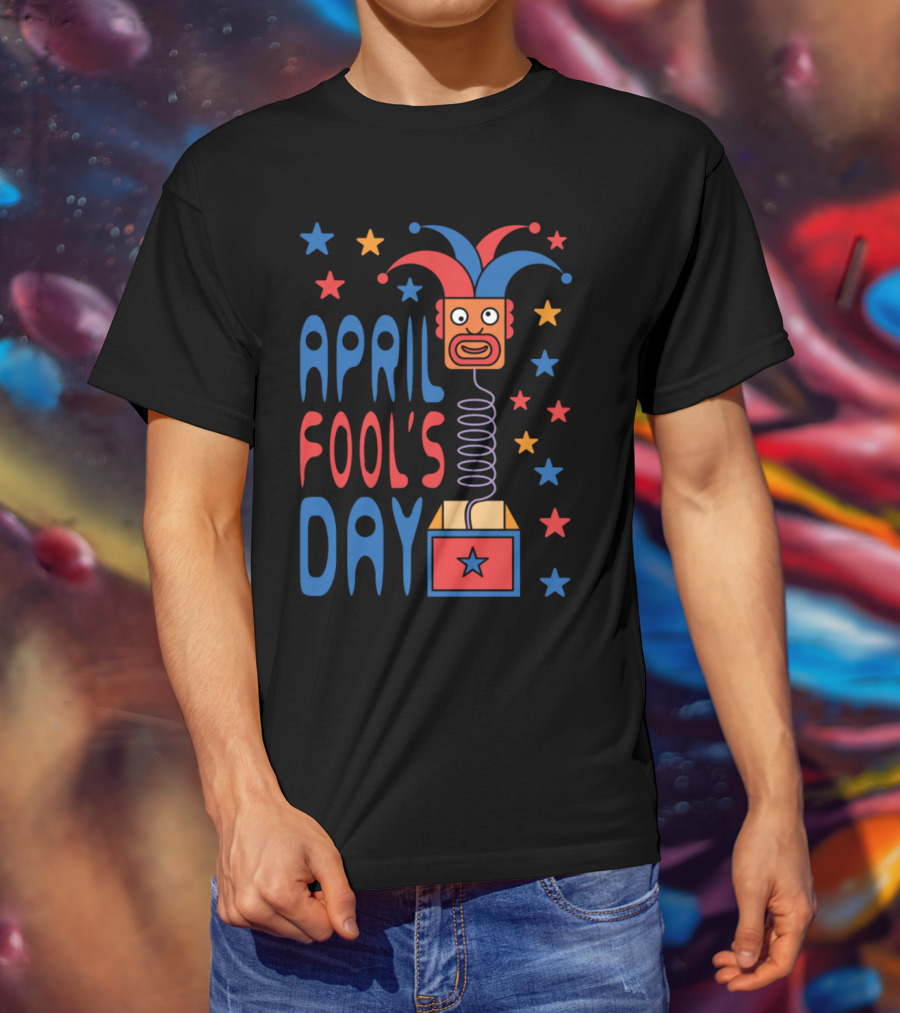 April Fool's Day Jack-in-the-Box Stars And Jester Hat T-Shirt