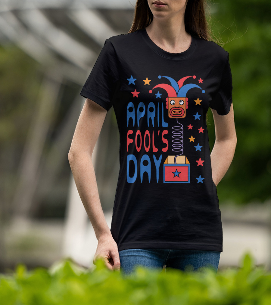 April Fool's Day Jack-in-the-Box Stars And Jester Hat T-Shirt