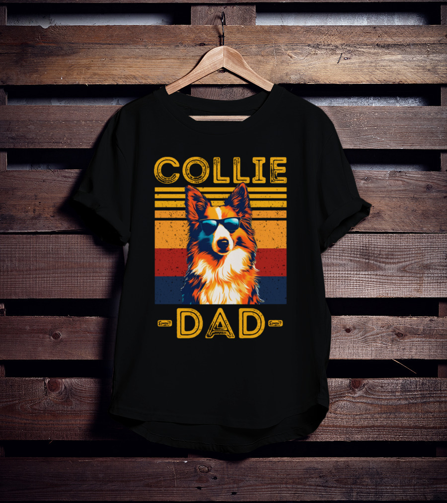 COLLIE DAD Retro Sunglasses Dog Vintage Stripes T-Shirt