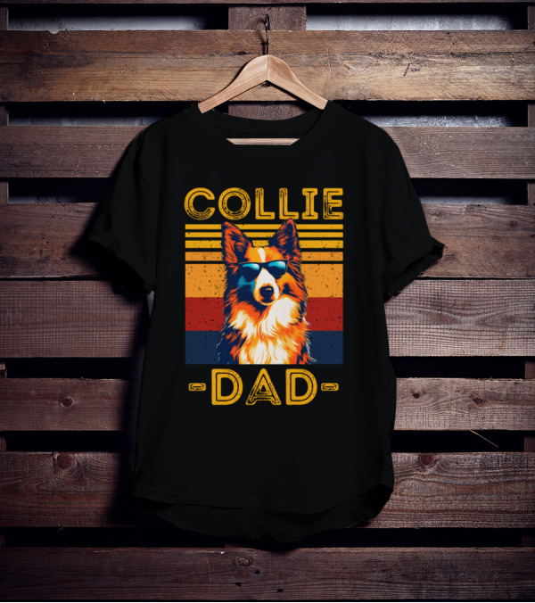 COLLIE DAD Retro Sunglasses Dog Vintage Stripes T-Shirt
