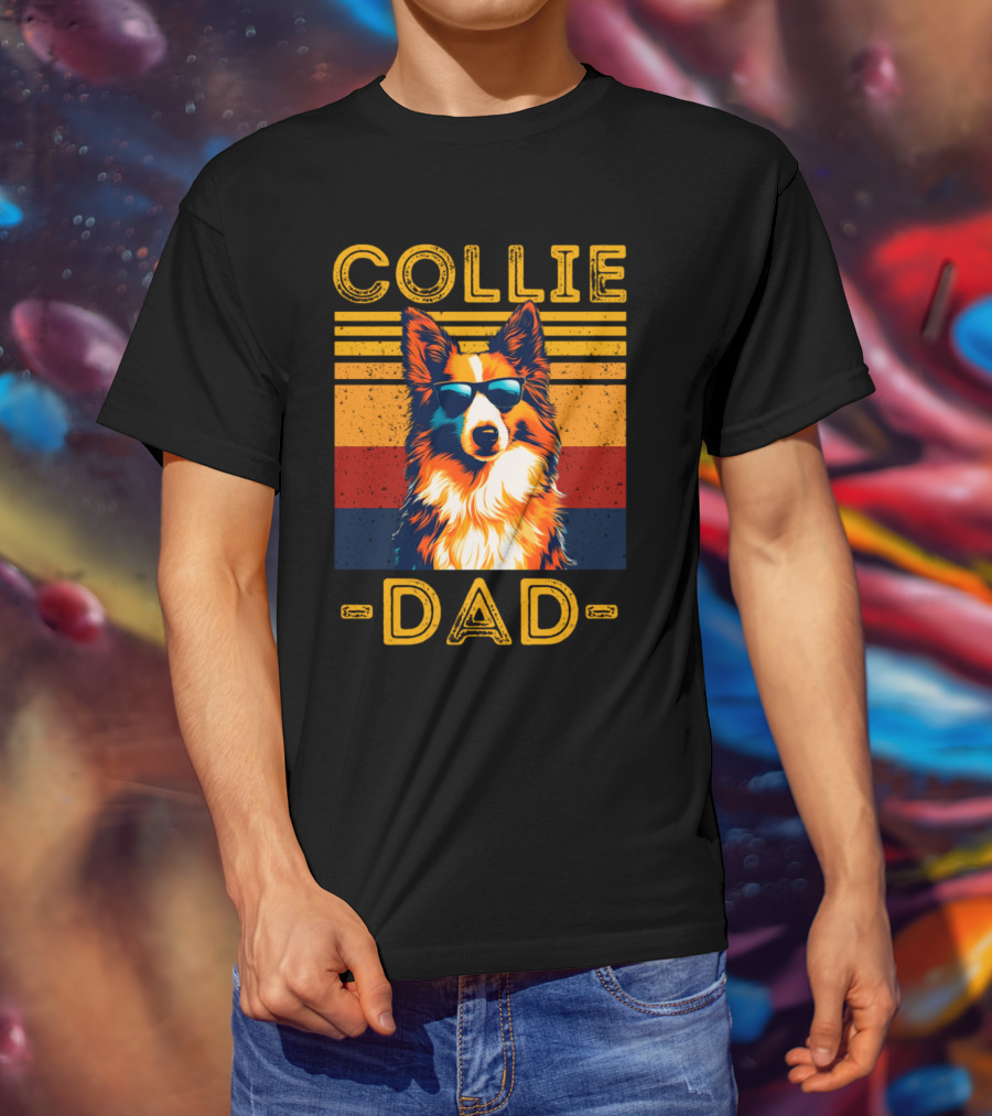 COLLIE DAD Retro Sunglasses Dog Vintage Stripes T-Shirt