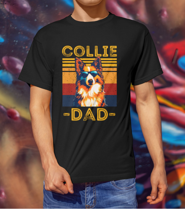 COLLIE DAD Retro Sunglasses Dog Vintage Stripes T-Shirt