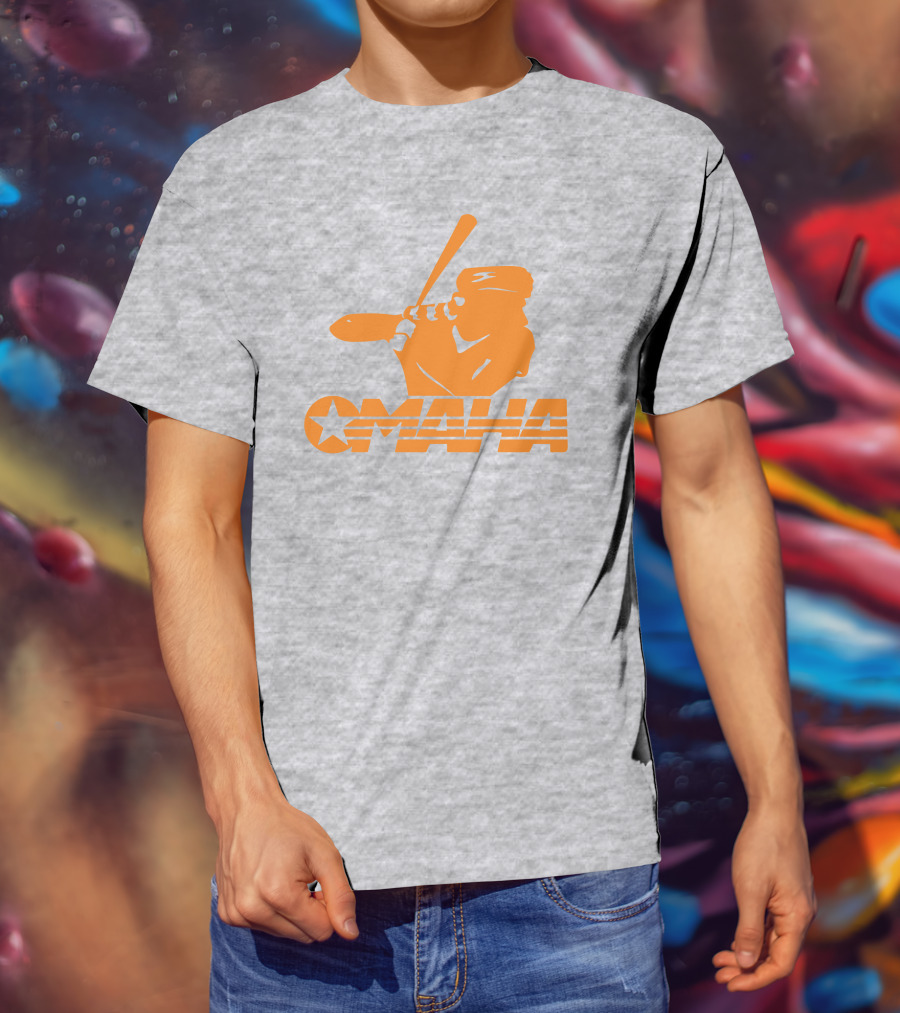 TN Omaha Baseball Silhouette With Star In Orange T-Shirt