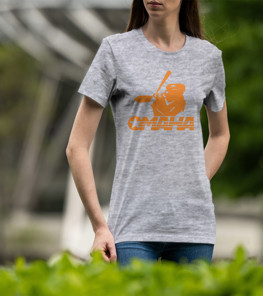 TN Omaha Baseball Silhouette With Star In Orange T-Shirt