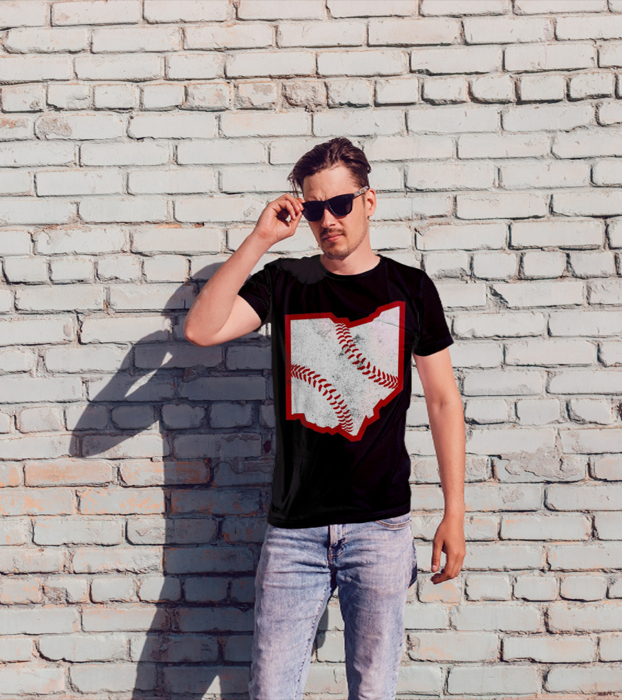 Ohio Baseball Map With Red Stitching T-Shirt