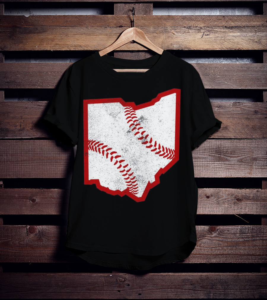 Ohio Baseball Map With Red Stitching T-Shirt