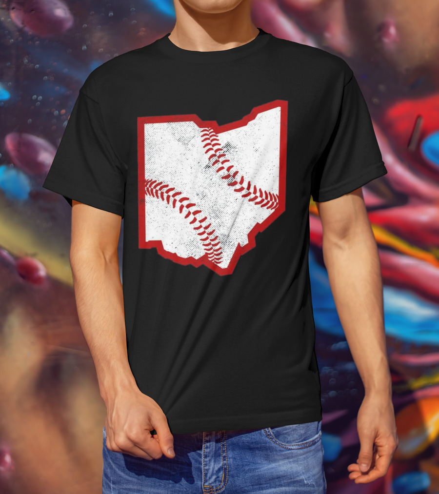 Ohio Baseball Map With Red Stitching T-Shirt