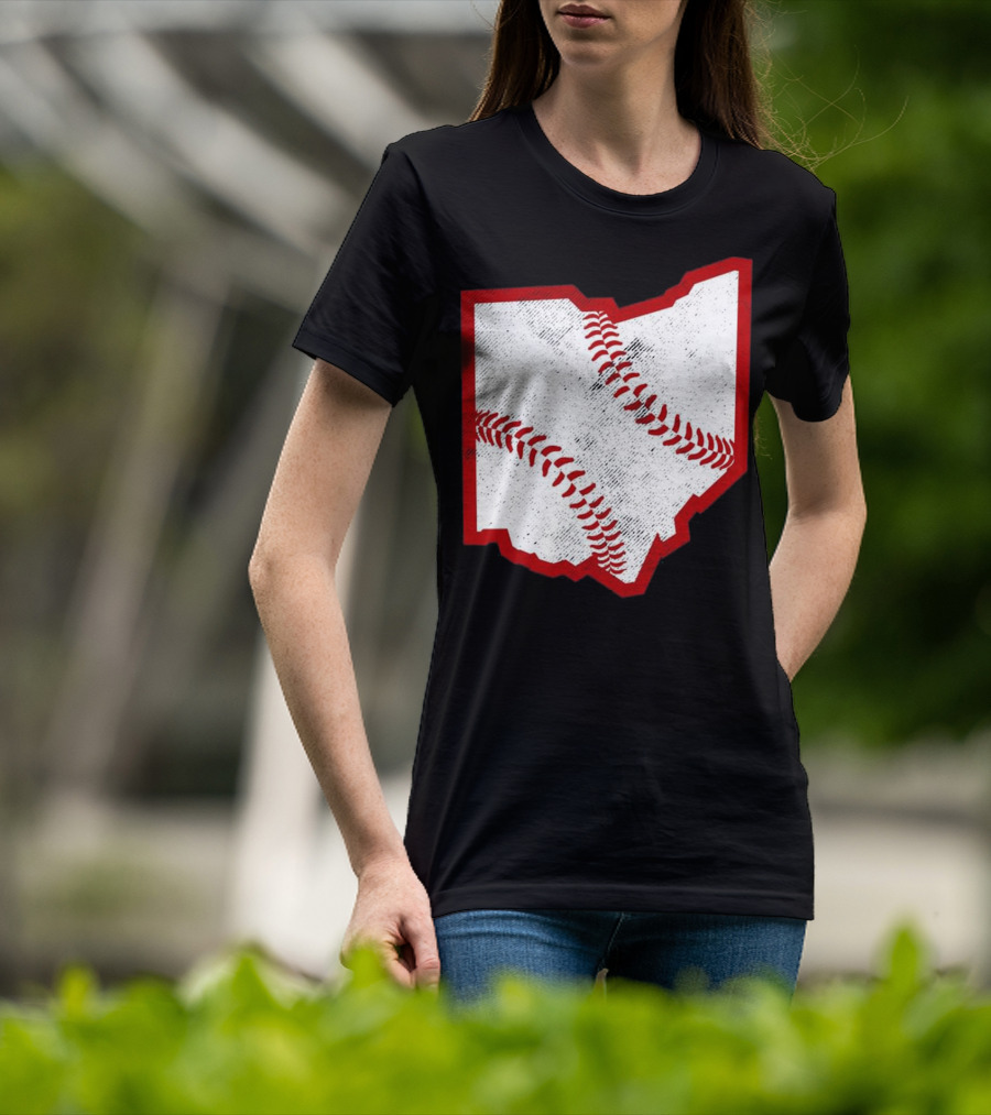 Ohio Baseball Map With Red Stitching T-Shirt