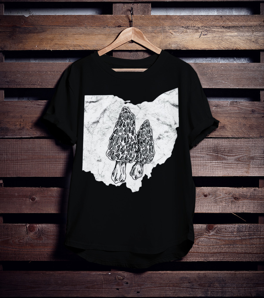 Ohio Morel Mushroom Hunting Map With Illustrated Morels T-Shirt
