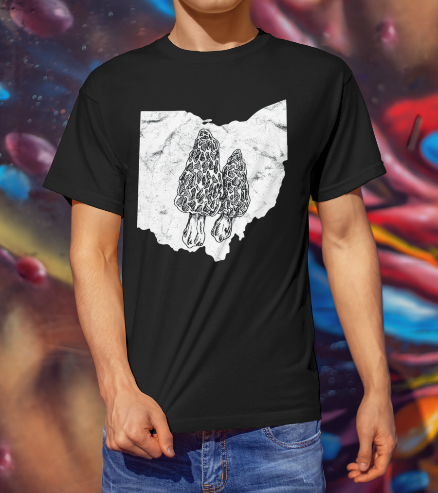 Ohio Morel Mushroom Hunting Map With Illustrated Morels T-Shirt