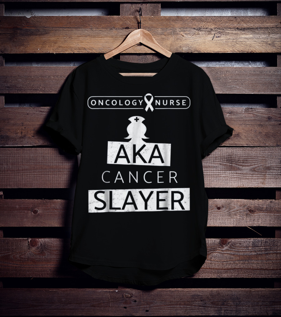 Oncology Nurse Ribbon AKA Cancer Slayer Bold Empowering Text T-Shirt