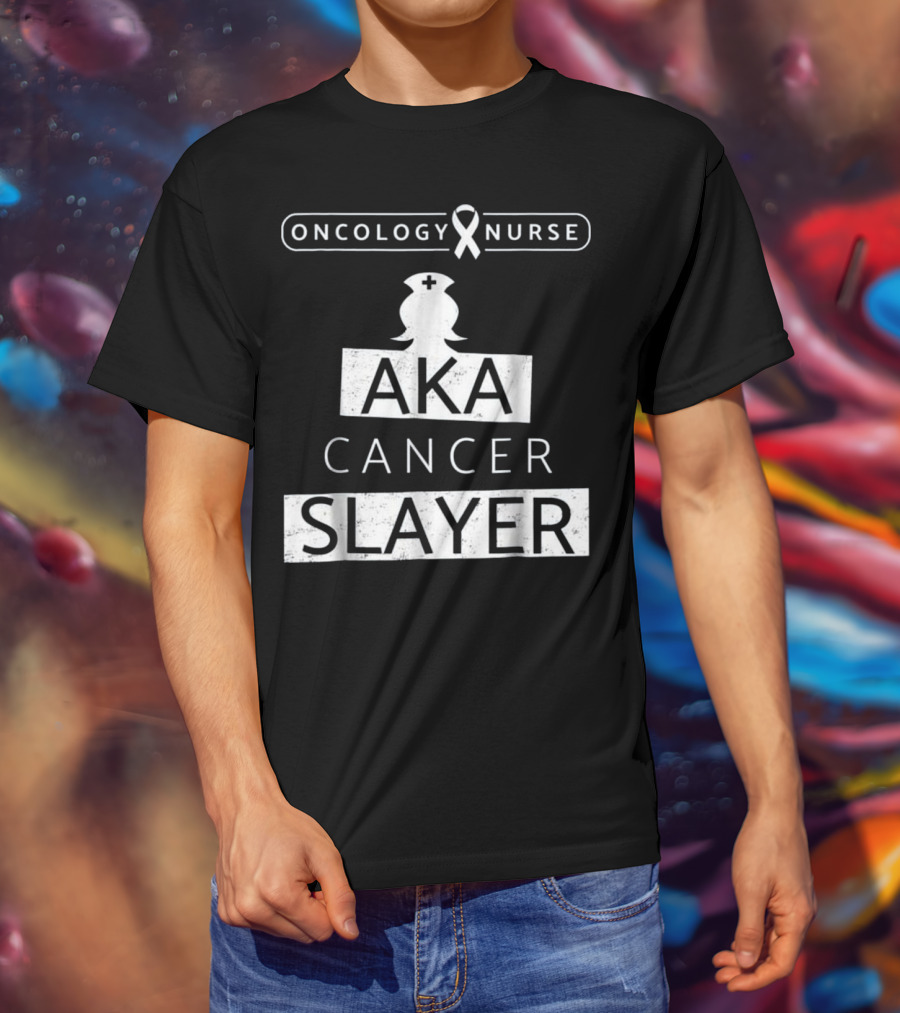 Oncology Nurse Ribbon AKA Cancer Slayer Bold Empowering Text T-Shirt