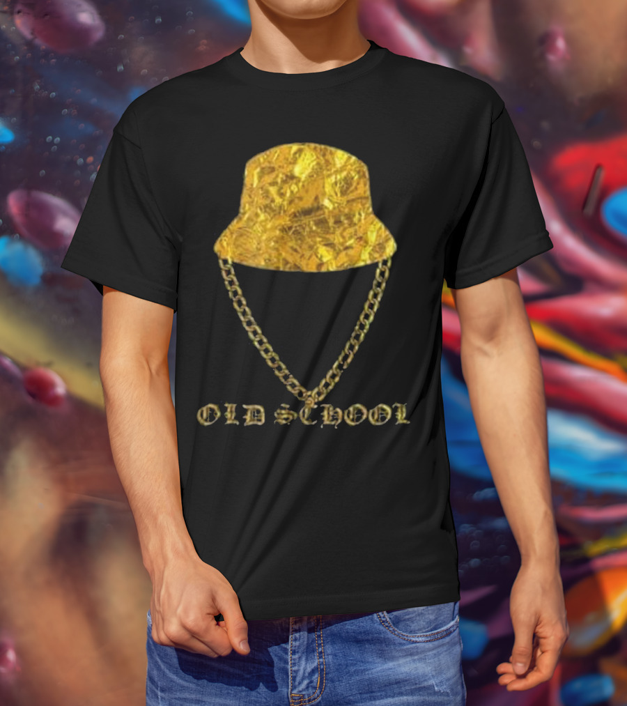 Old School 80s Hip Hop Gold Chain Bucket Hat T-Shirt